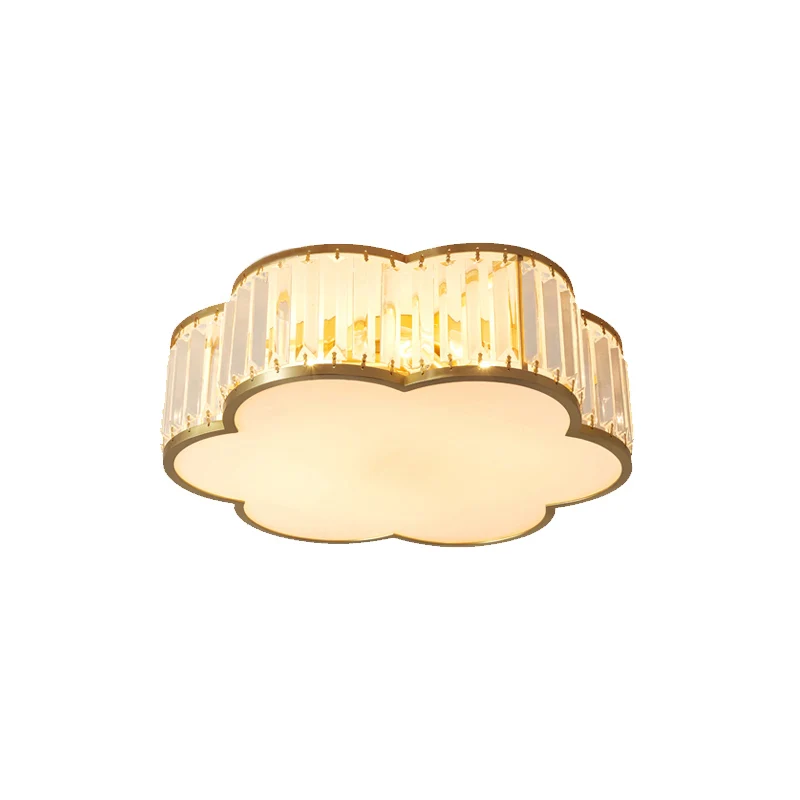 Plafonnier floral au fini laiton, luminaire facile à 3 lumières en cristal pour chambre à coucher