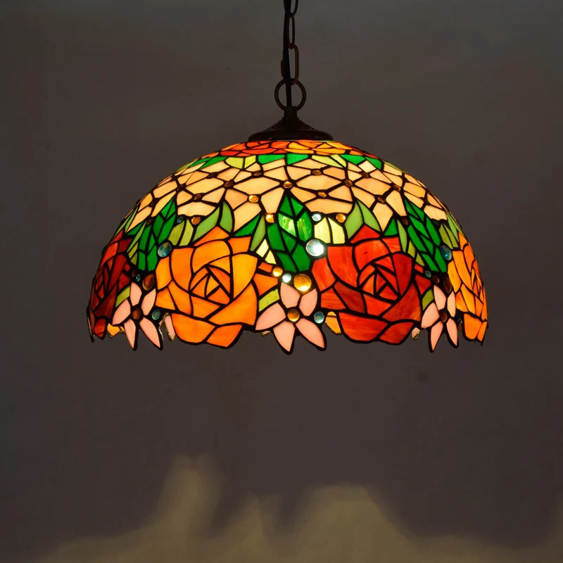 Plafonnier en forme de dôme de style Tiffany, luminaire suspendu en verre teinté à 1 lumière, pour Restaurant