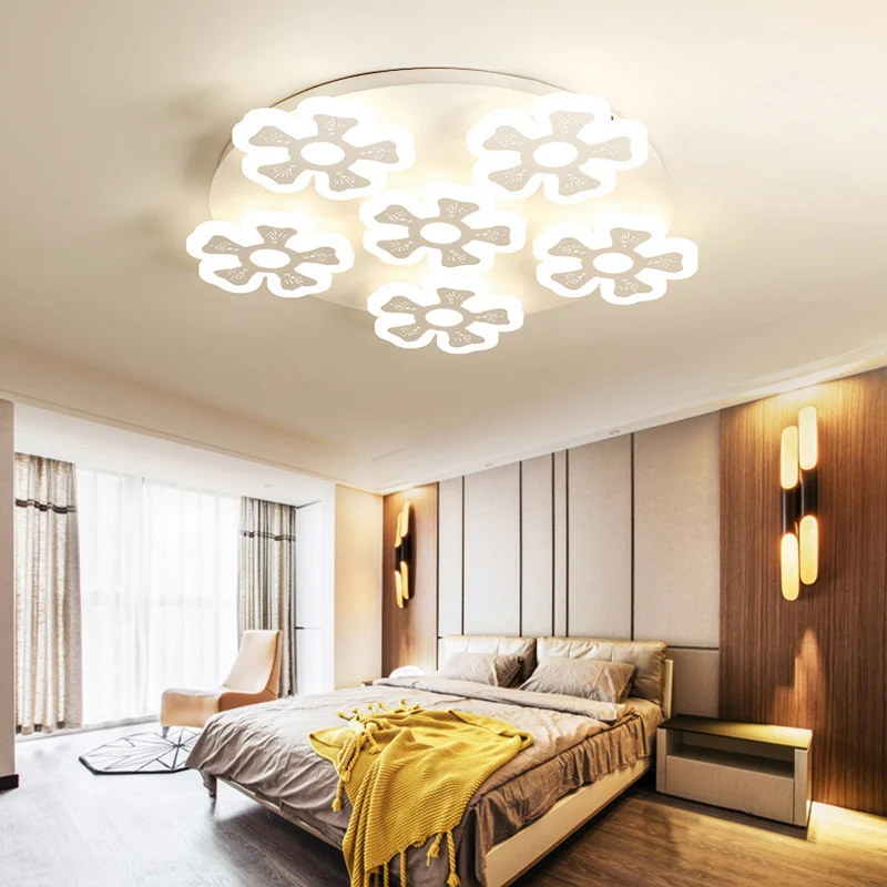 Plafonnier en forme de fleur, luminaire de plafond en acrylique de Style contemporain en blanc pour le salon