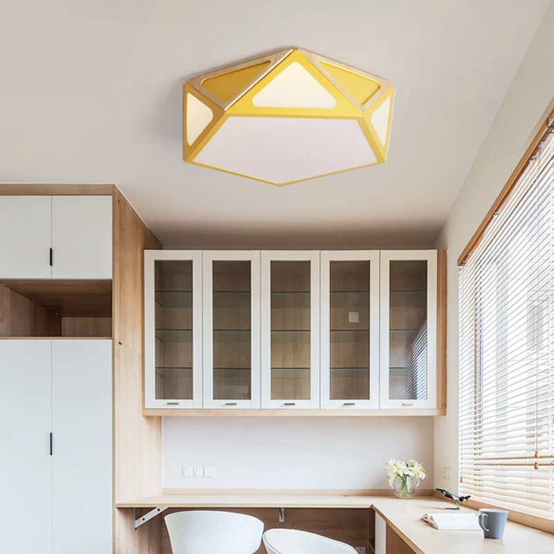 Plafonnier géométrique tendance en acrylique blanc/rose/jaune LED monté au plafond en lumière chaude/blanche, 40,6 cm/49,5...