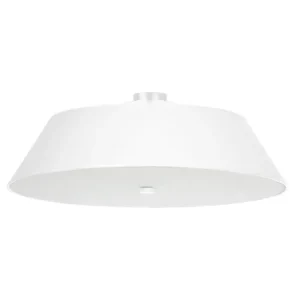 Plafonnier minimaliste en tissu, verre, acier - 5 sources lumineuses - L.70 x H.25 cm - blanc