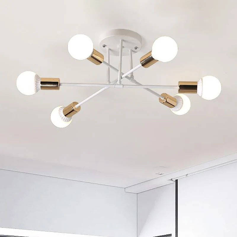 Plafonnier Semi-encastré à lignes croisées en métal nordique, 6 lumières, noir/blanc, luminaire de plafond pour chambre à...