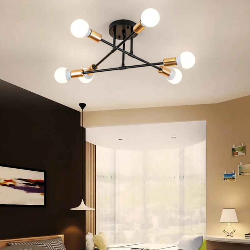 Plafonnier Semi-encastré à lignes croisées en métal nordique, 6 lumières, noir/blanc, luminaire de plafond pour chambre à...