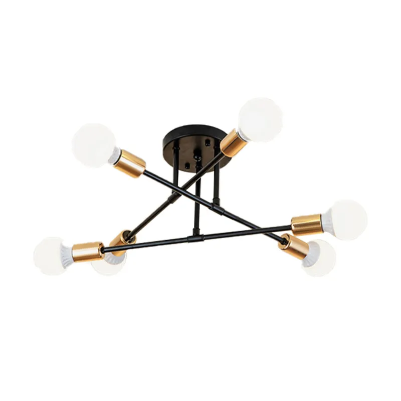 Plafonnier Semi-encastré à lignes croisées en métal nordique, 6 lumières, noir/blanc, luminaire de plafond pour chambre à...