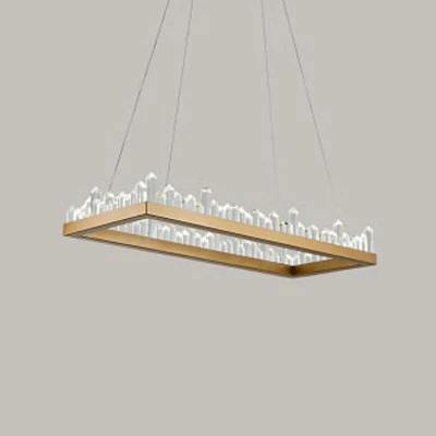 Plafonnier suspendu rectangulaire contemporain avec accents de cristal doré, lustre de plafond LED en lumière chaude/blanc...