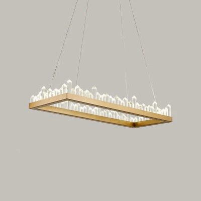 Plafonnier suspendu rectangulaire contemporain avec accents de cristal doré, lustre de plafond LED en lumière chaude/blanc...