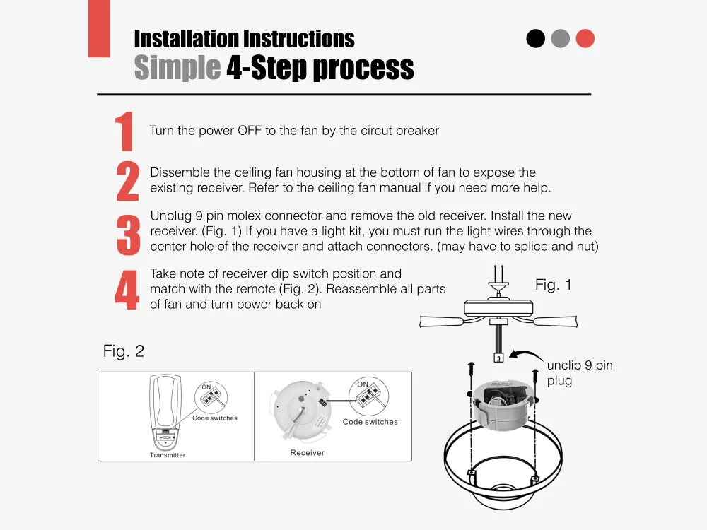 Récepteur Anderic FAN2R pour ventilateur de plafond Hampton Bay - FAN-2R