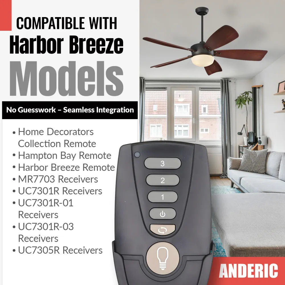 Télécommande Anderic UC7222T/CHQ7222T pour ventilateur de plafond Hampton Bay