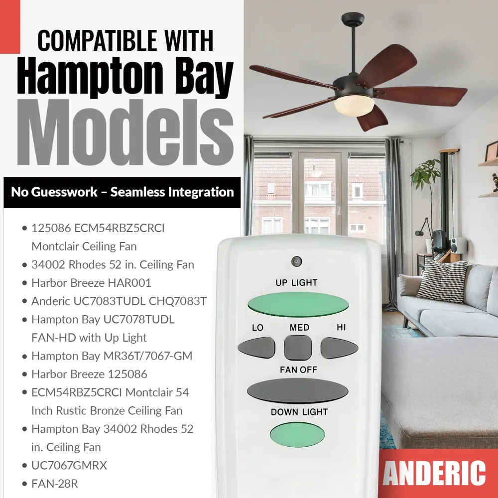 Télécommande pour ventilateur de plafond Anderic RR7078TUDL (UC7078T) avec éclairage haut/bas