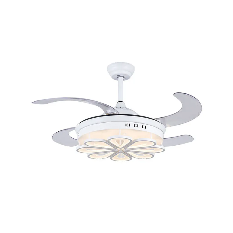 Ventilateur de forme florale blanche de 42 po, éclairage moderniste en métal LED pour chambre à coucher, plafonnier semi-e...