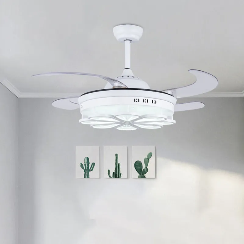 Ventilateur de forme florale blanche de 42 po, éclairage moderniste en métal LED pour chambre à coucher, plafonnier semi-e...