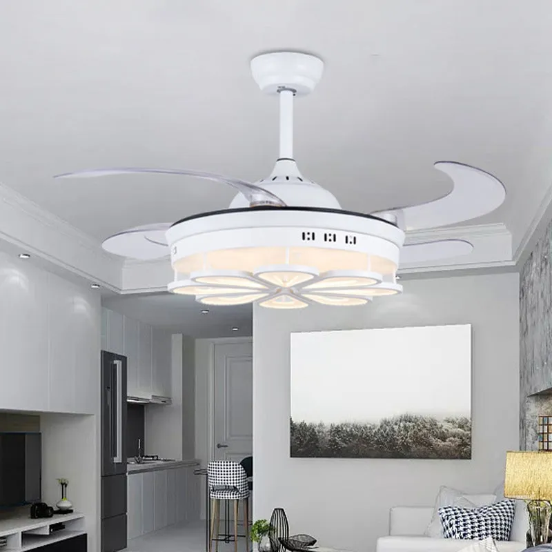 Ventilateur de forme florale blanche de 42 po, éclairage moderniste en métal LED pour chambre à coucher, plafonnier semi-e...