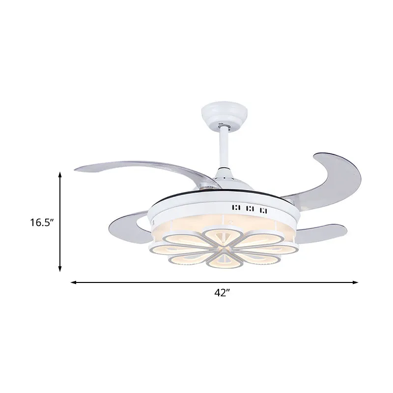 Ventilateur de forme florale blanche de 42 po, éclairage moderniste en métal LED pour chambre à coucher, plafonnier semi-e...