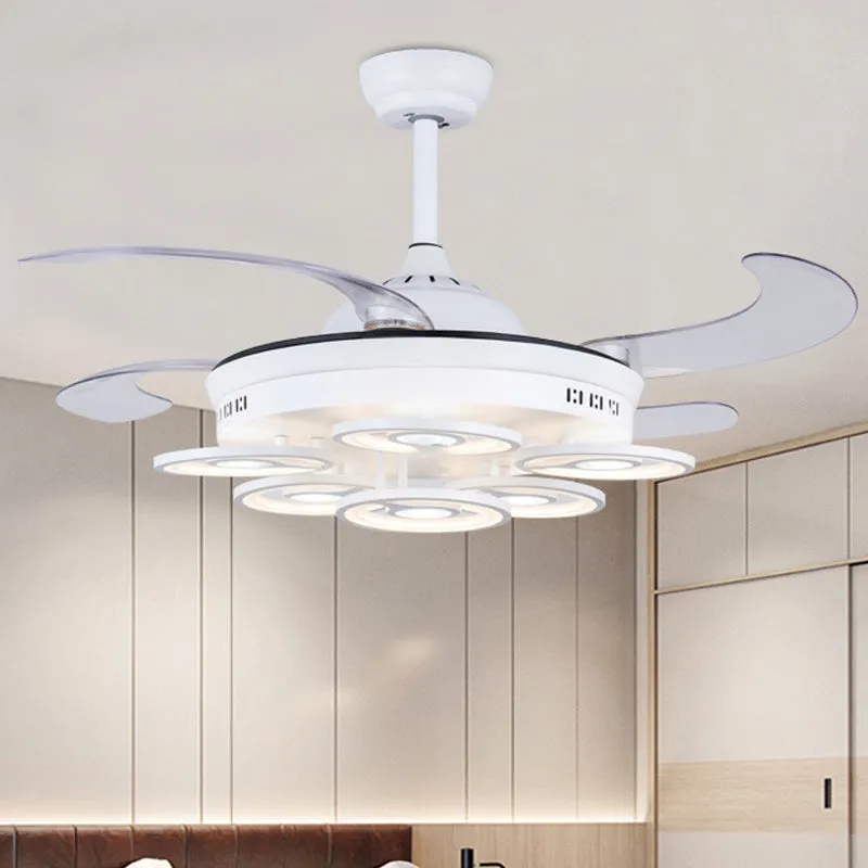 Ventilateur de forme florale blanche de 42 po, éclairage moderniste en métal LED pour chambre à coucher, plafonnier semi-e...