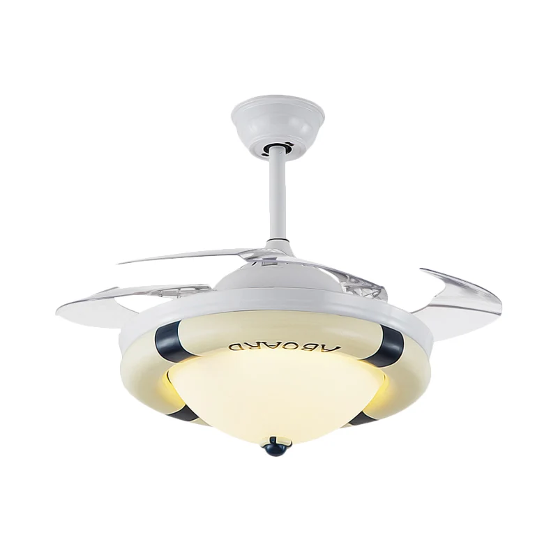 Ventilateur de plafond LED noir/rouge, éclairage pour enfants, dôme en acrylique, 4 pales, semi-encastré avec mur/télécomm...