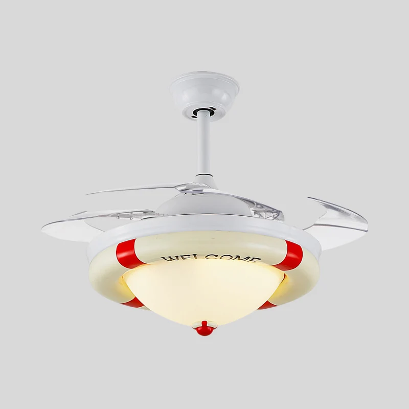 Ventilateur de plafond LED noir/rouge, éclairage pour enfants, dôme en acrylique, 4 pales, semi-encastré avec mur/télécomm...