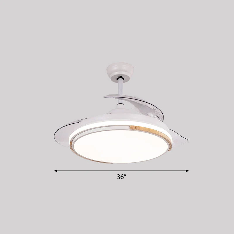 Ventilateur suspendu LED nordique à 3 pales, éclairage rond avec télécommande, Semi-affleurant avec abat-jour en acrylique