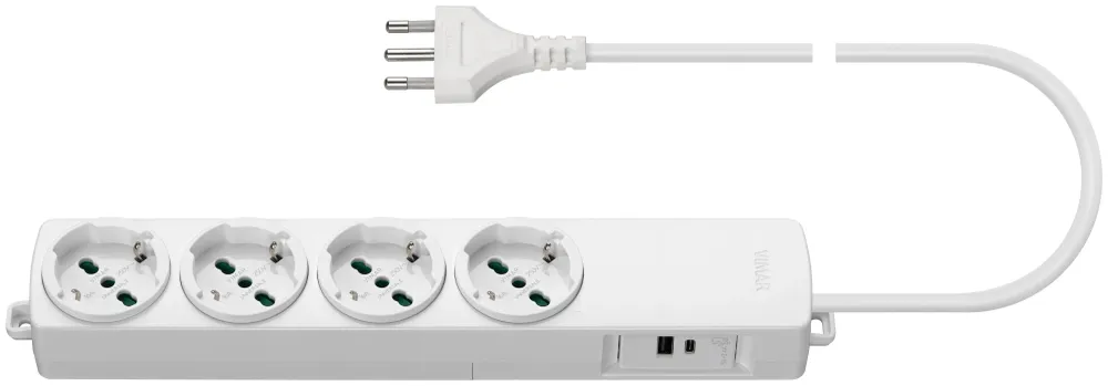 MULTIPRESA 4 USCITE +USBA +USBC +CAVO DA 2MT BIANCO VIMAR 01296.2USB.CC.B Longueur 10 mètres