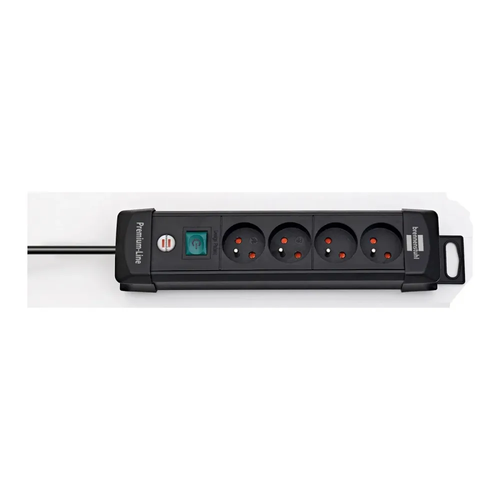 MULTIPRISE PREMIUM-PLUS 4 PRISES + 1.8M DE CABLE NOIR avec protection contre les surtensions 900J