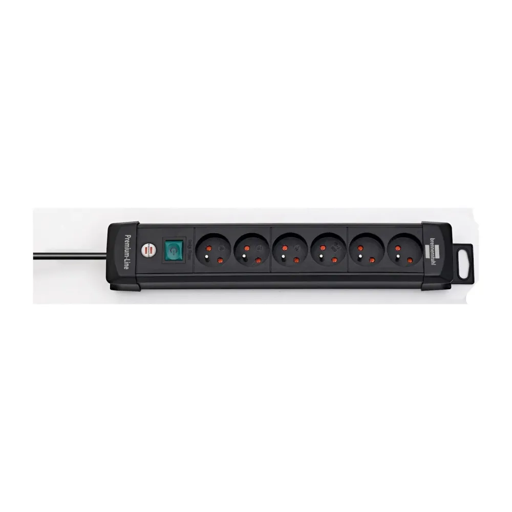 MULTIPRISE PREMIUM-PLUS 6 PRISES + 3M DE CABLE NOIR avec protection contre les surtensions 900J