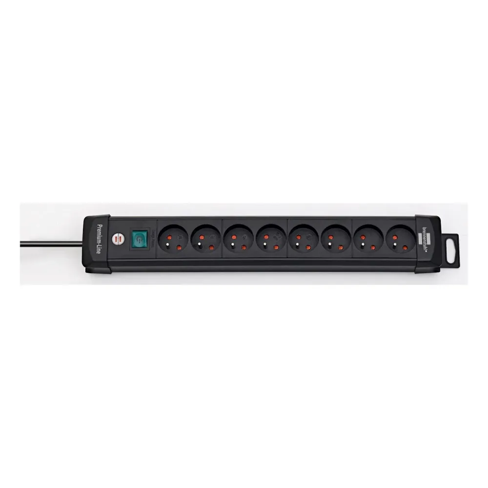 MULTIPRISE PREMIUM-PLUS 8 PRISES + 3M DE CABLE NOIR en caoutchouc résistant à l'huile