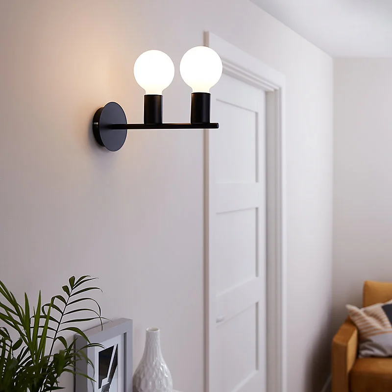 Ampoule HID pour éclairage public Applique murale Darrah 2 lampes E27 IP20 noir