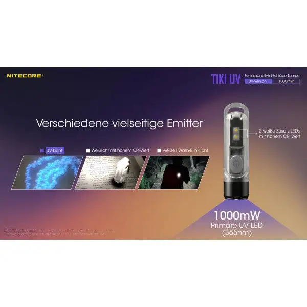 Longue Durée de Vie NITECORE TORCHE LED TIKI UV, 1 000 mW (batterie incluse)
