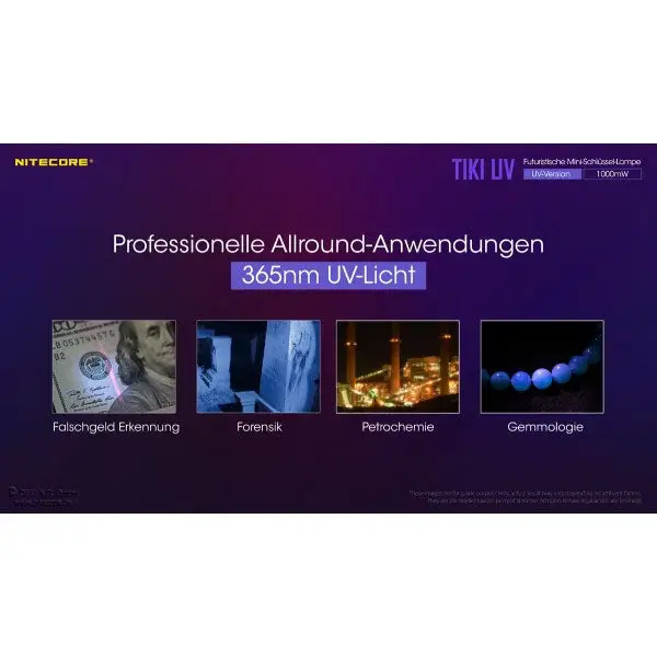 Longue Durée de Vie NITECORE TORCHE LED TIKI UV, 1 000 mW (batterie incluse)