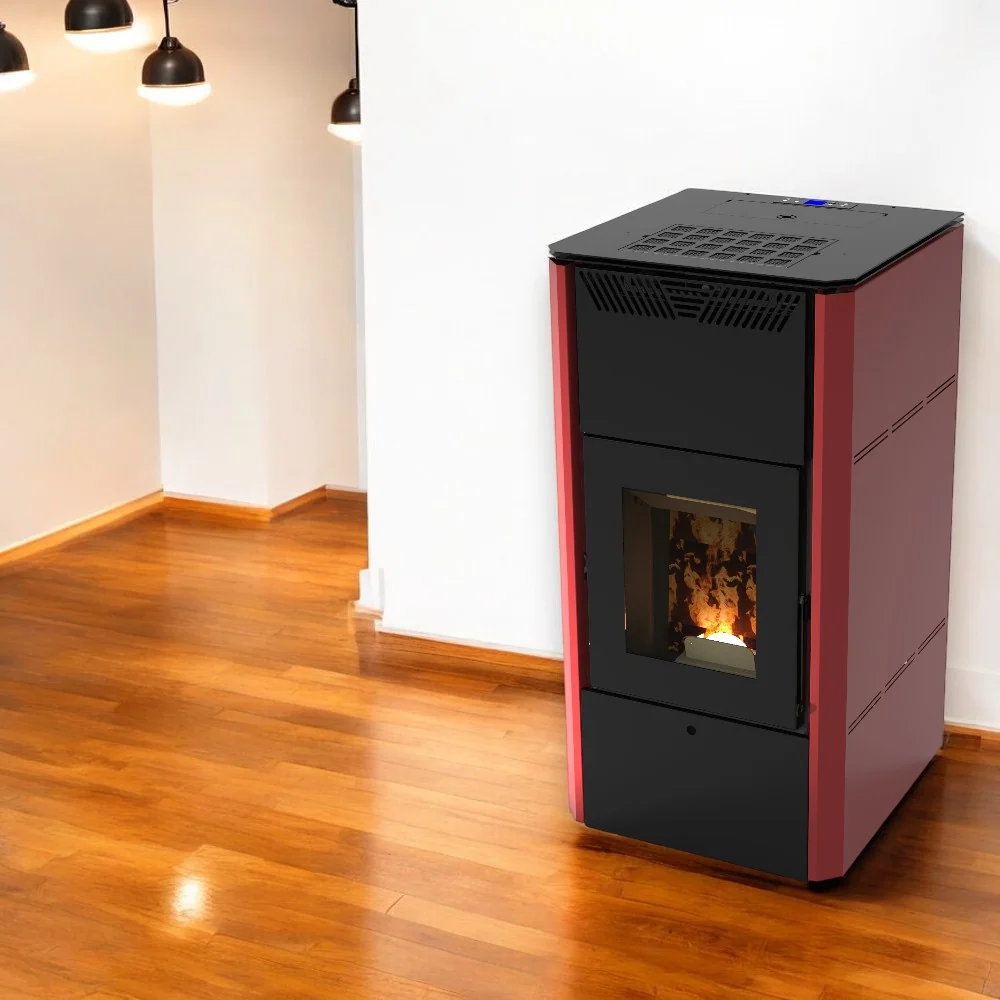 Idrostufa stufa pellet acciaio 28 kw bordeaux e nera + Corvara 32V