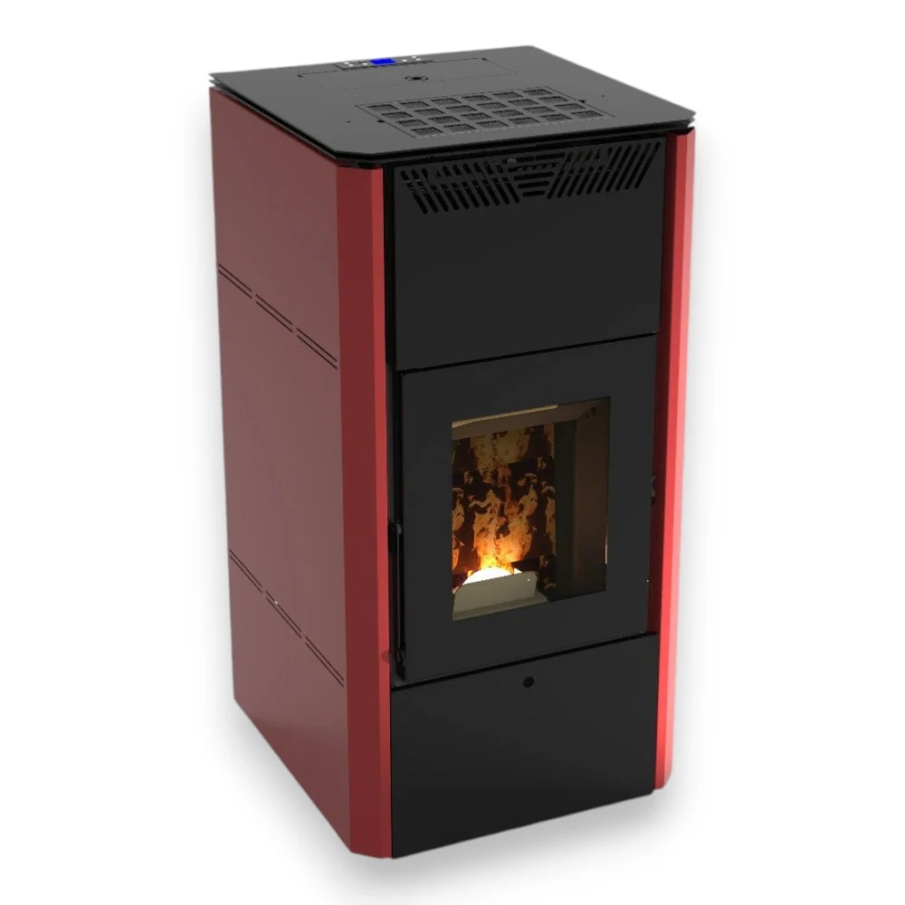 Idrostufa stufa pellet acciaio 28 kw bordeaux e nera + Corvara 32V
