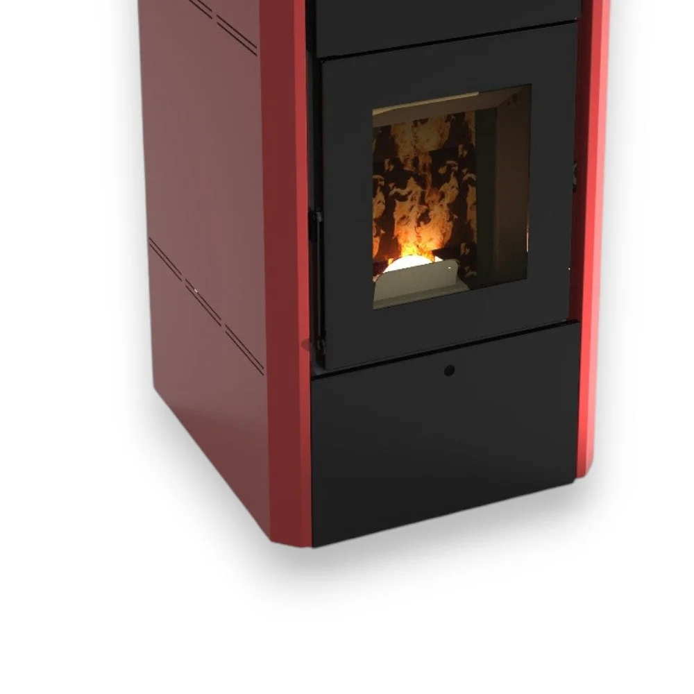 Idrostufa stufa pellet acciaio 28 kw bordeaux e nera + Corvara 32V