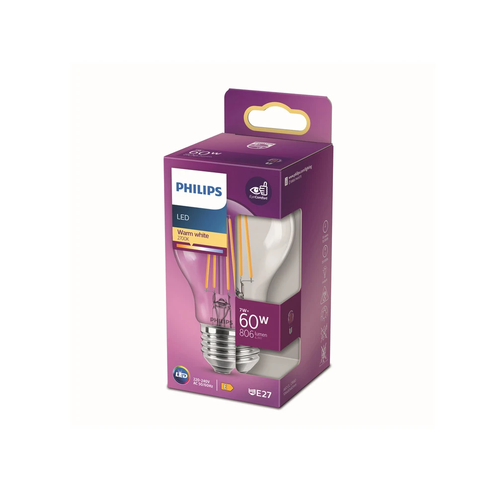 Économie d'Énergie ++ Philips E27 7 W 827 filament ampoule LED
