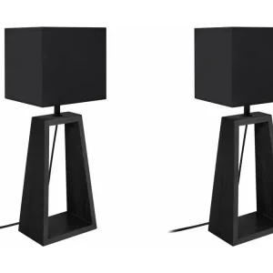 Pair de Lampes de chevet colonne bois noir 49 cm.