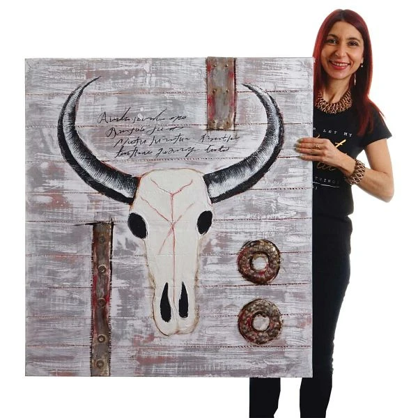 Mendler peinture à l'huile taureau peinture murale 100% peinte à la main XL 100x90cm 44751 prendre à bas prix