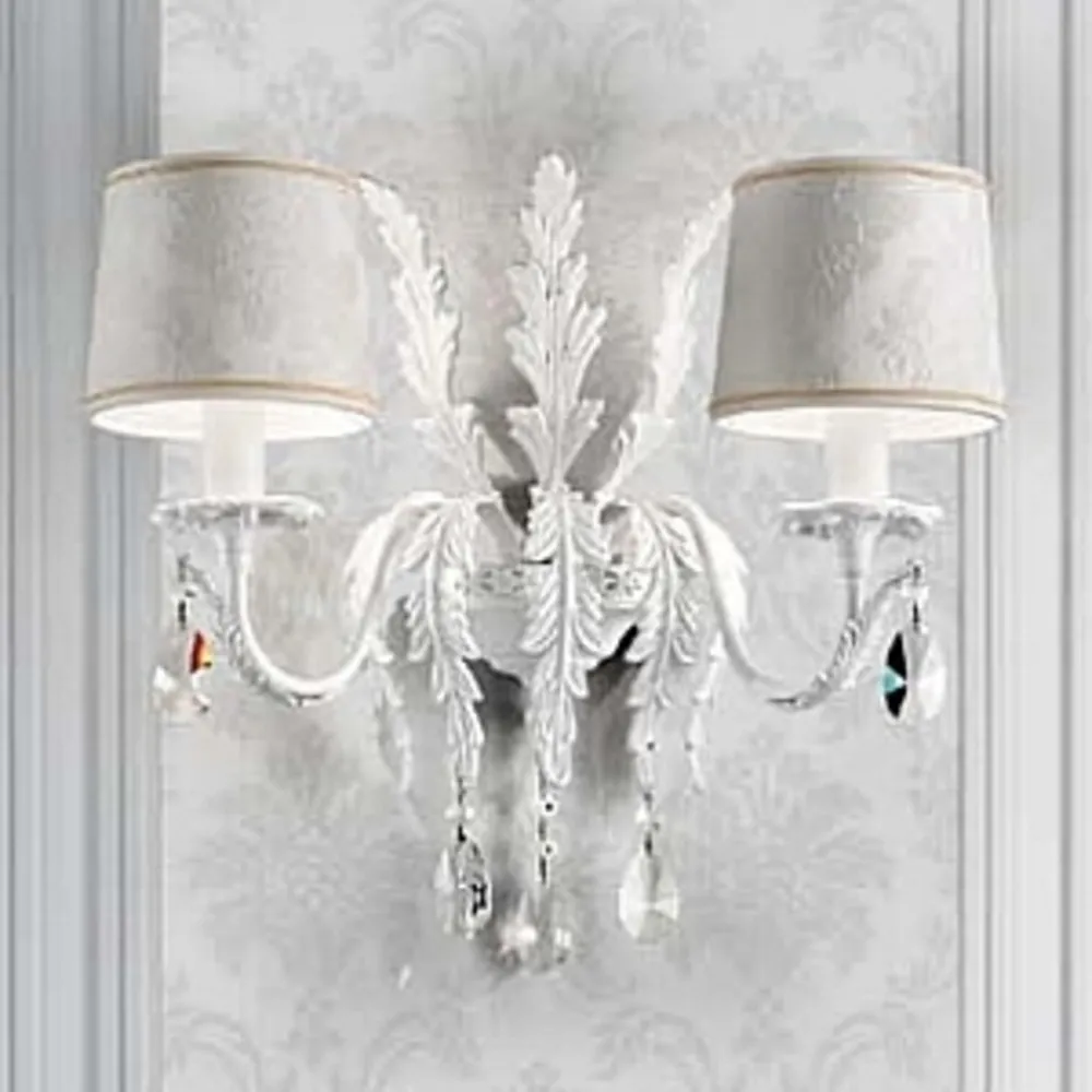 Applique Angelis blanche dotée de cristaux Asfour en verre opalin