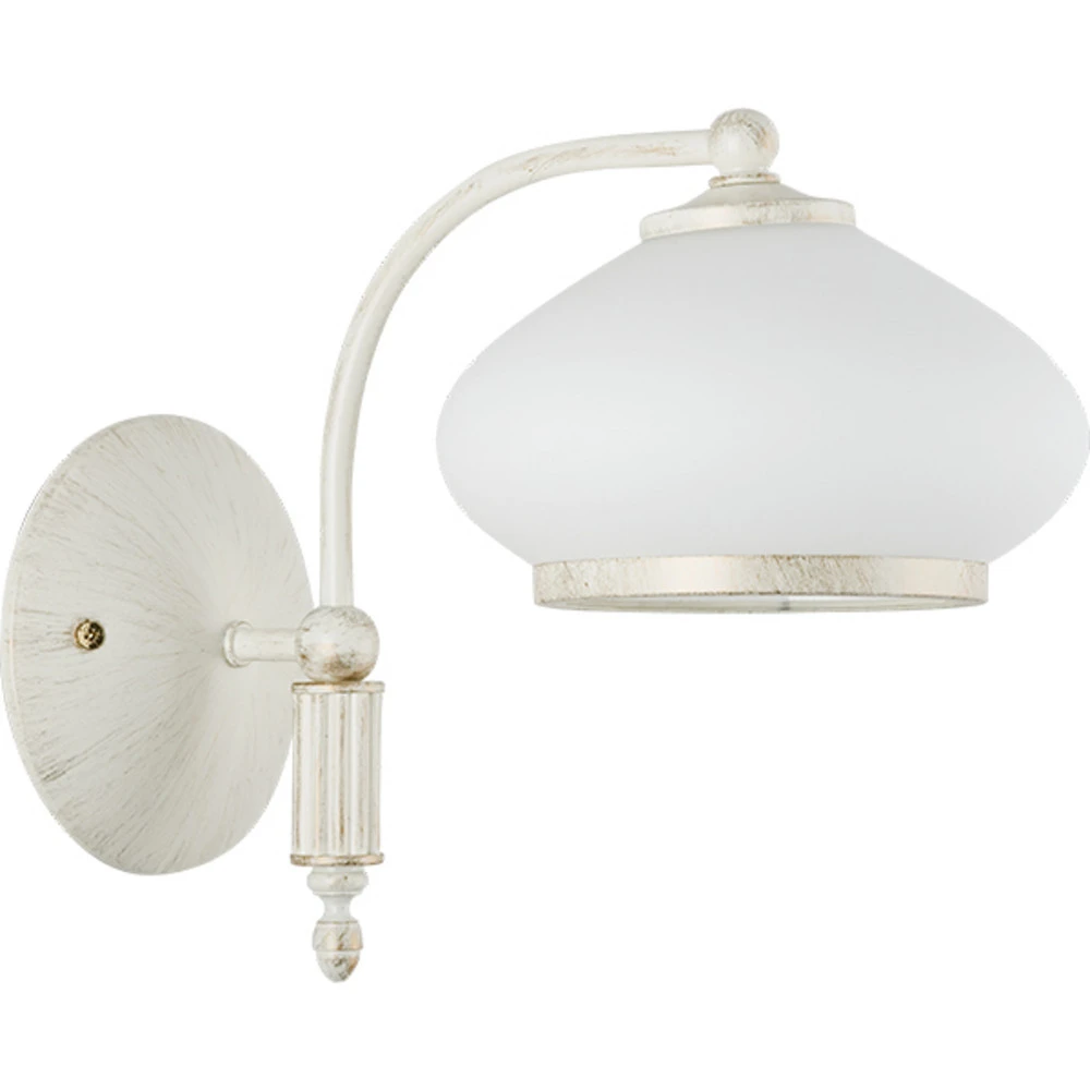 Applique Astoria avec abat-jour en verre, blanche avec bras réglable
