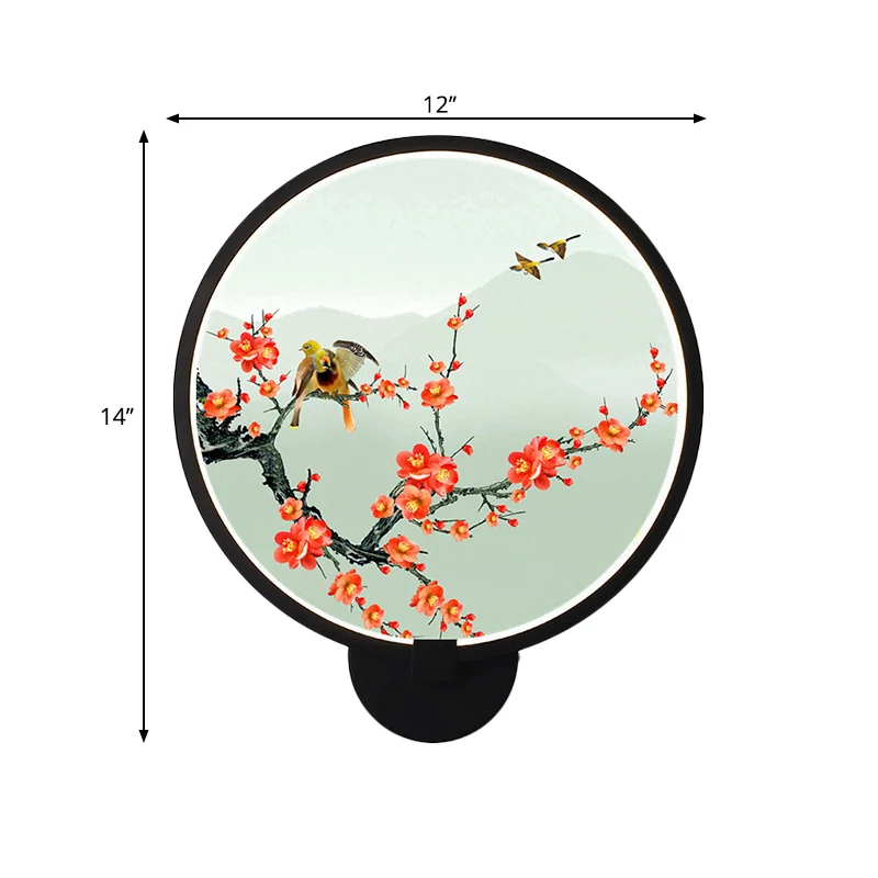 Applique à bras Applique murale circulaire à vue naturelle, LED en métal chinois, lumière murale noire pour chambre à coucher