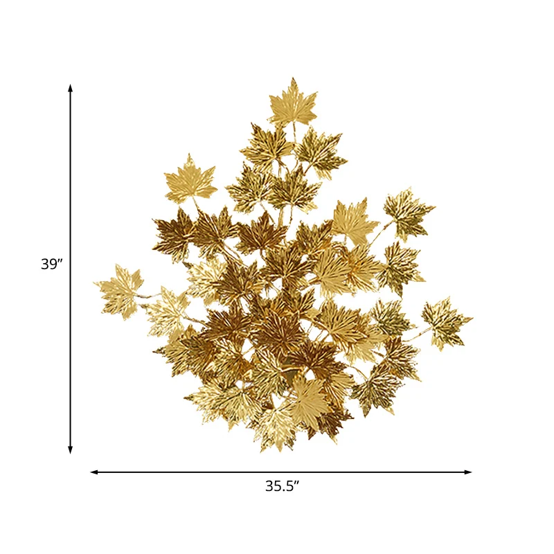 Applique en feuille d'érable en aluminium, lampe murale de luxe à 2/8 têtes pour salon, en or en laiton brossé