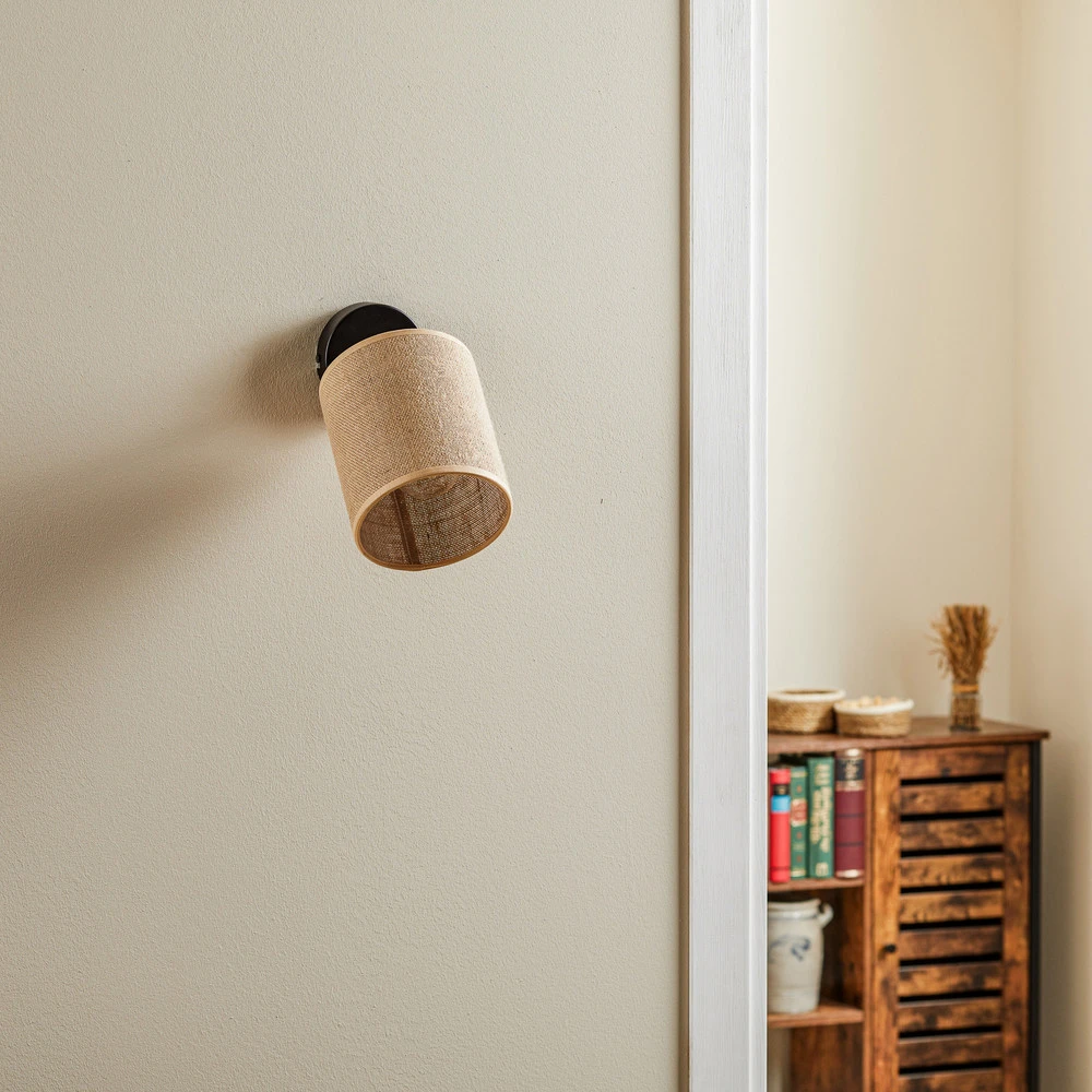 Applique Jute avec abat-jour textile orientable en laiton brossé