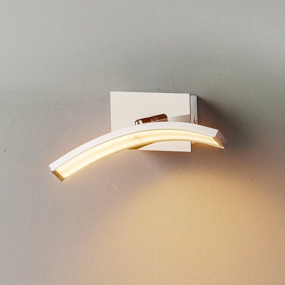 Applique LED arquée Largo, finition en aluminium en verre opalin
