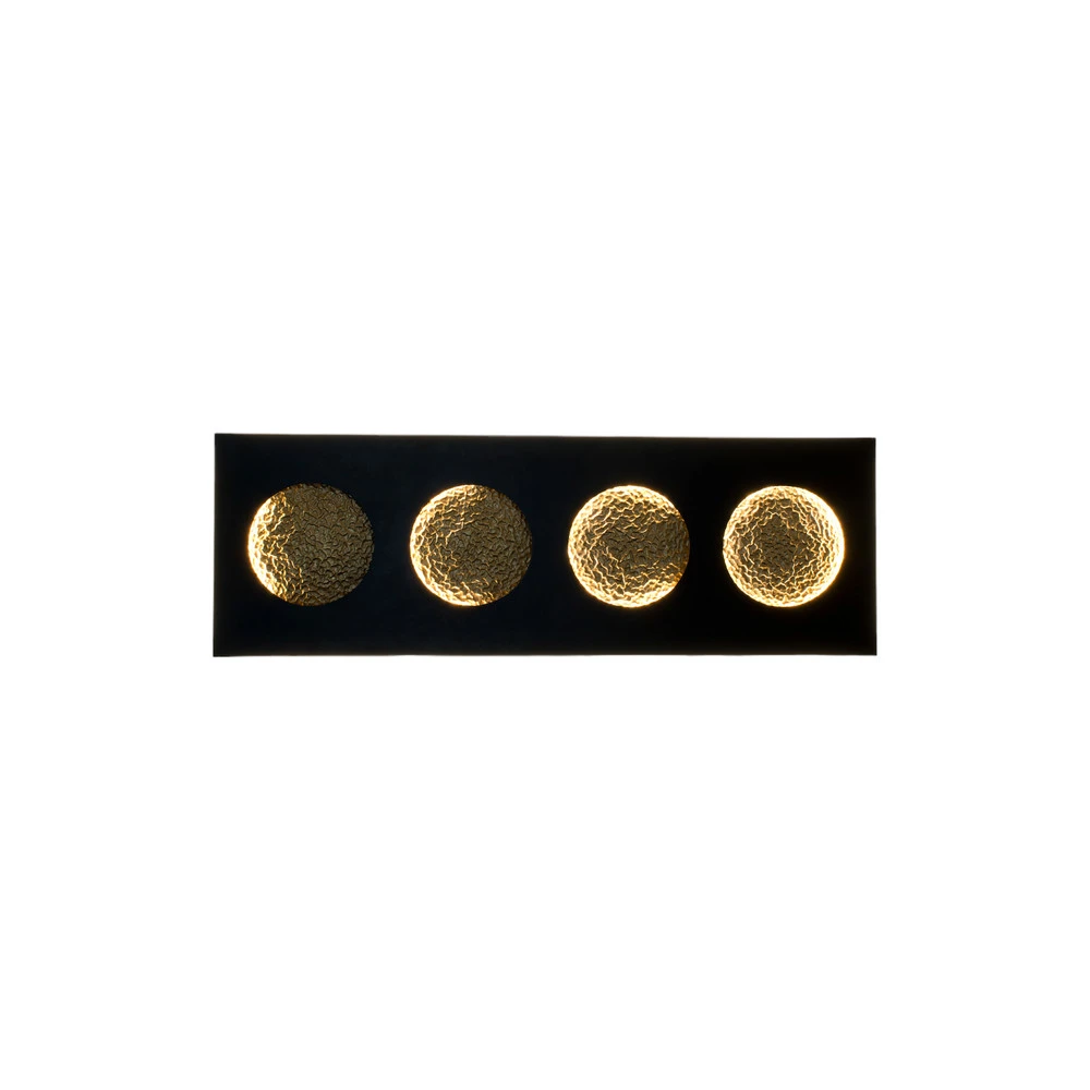 Applique LED Fasi Della Luna, noire/dorée en verre opalin