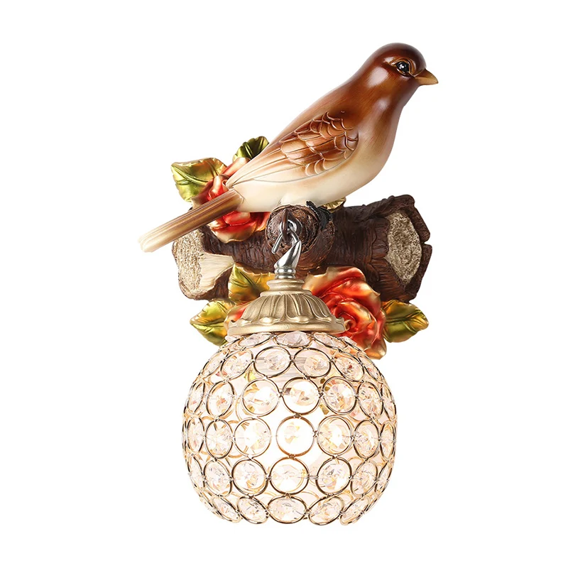 Applique à LED intégrée Applique murale marron à ampoule exceptionnel, Style rétro, cristal clair incrusté d'oiseaux à bul...