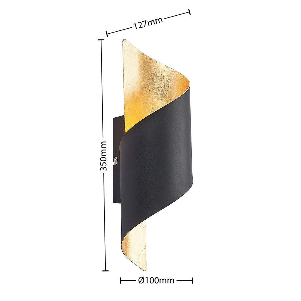 Applique à LED intégrée Lindby applique murale Desirio, noir/or, 35cm, métal