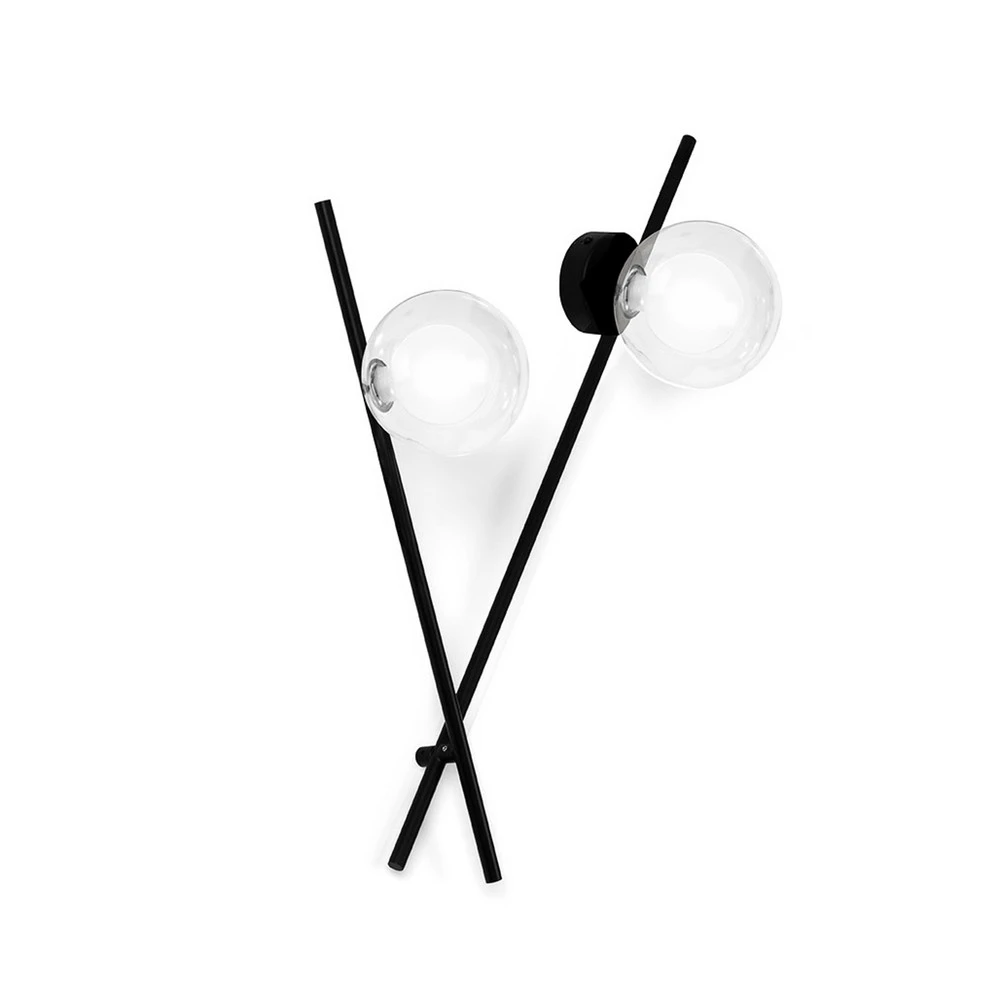 Applique Mikado, transparente/givrée, à 2 lampes avec interrupteur intégré