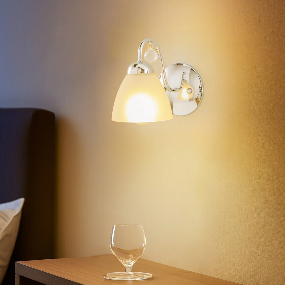 Applique Miranda avec abat-jour verre, chromée pour salle de bain IP44