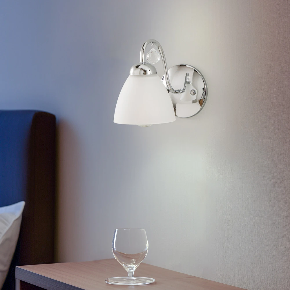Applique Miranda avec abat-jour verre, chromée pour salle de bain IP44