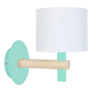 Applique métal bois tourquoise 22cm. en verre opalin