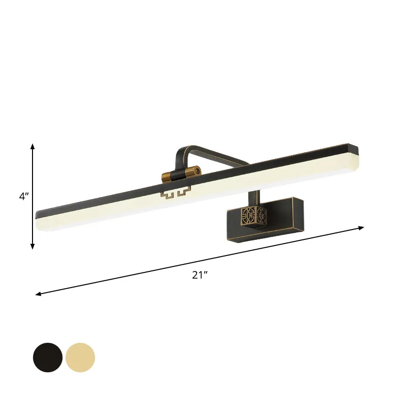 Applique murale allongée contemporaine en métal, coiffeuse, lampe de vanité murale LED en noir/laiton avec bras réglable