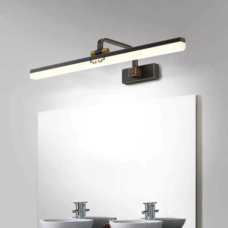 Applique murale allongée contemporaine en métal, coiffeuse, lampe de vanité murale LED en noir/laiton avec bras réglable