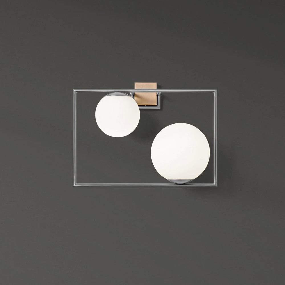 Applique murale Buble, couleur acier, à 2 lampes, verre avec ampoule LED incluse